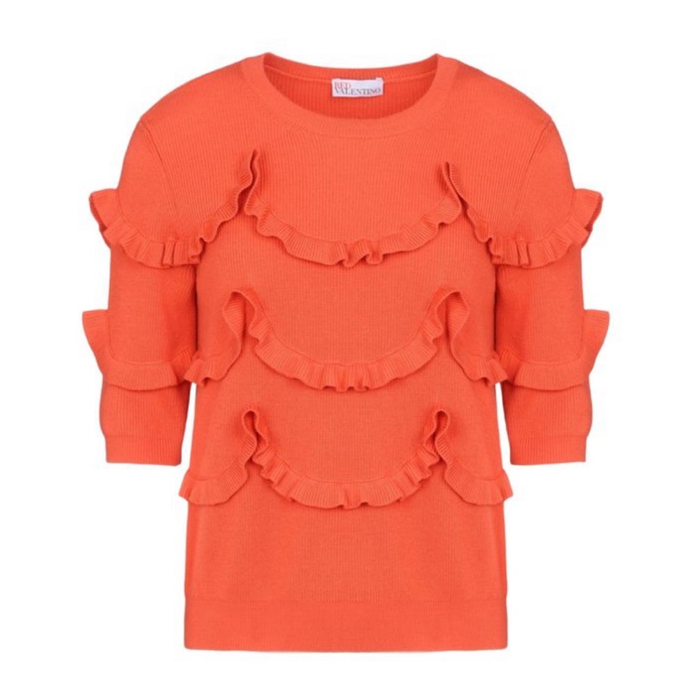 Red Valentino RUFFLE WOOL KNIT SWEATER